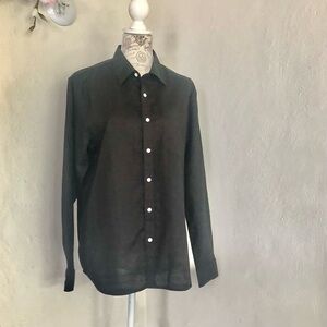 Women’s M Black LINEN & Cotton Button Down long sleeve Shirt Tunic NWOT